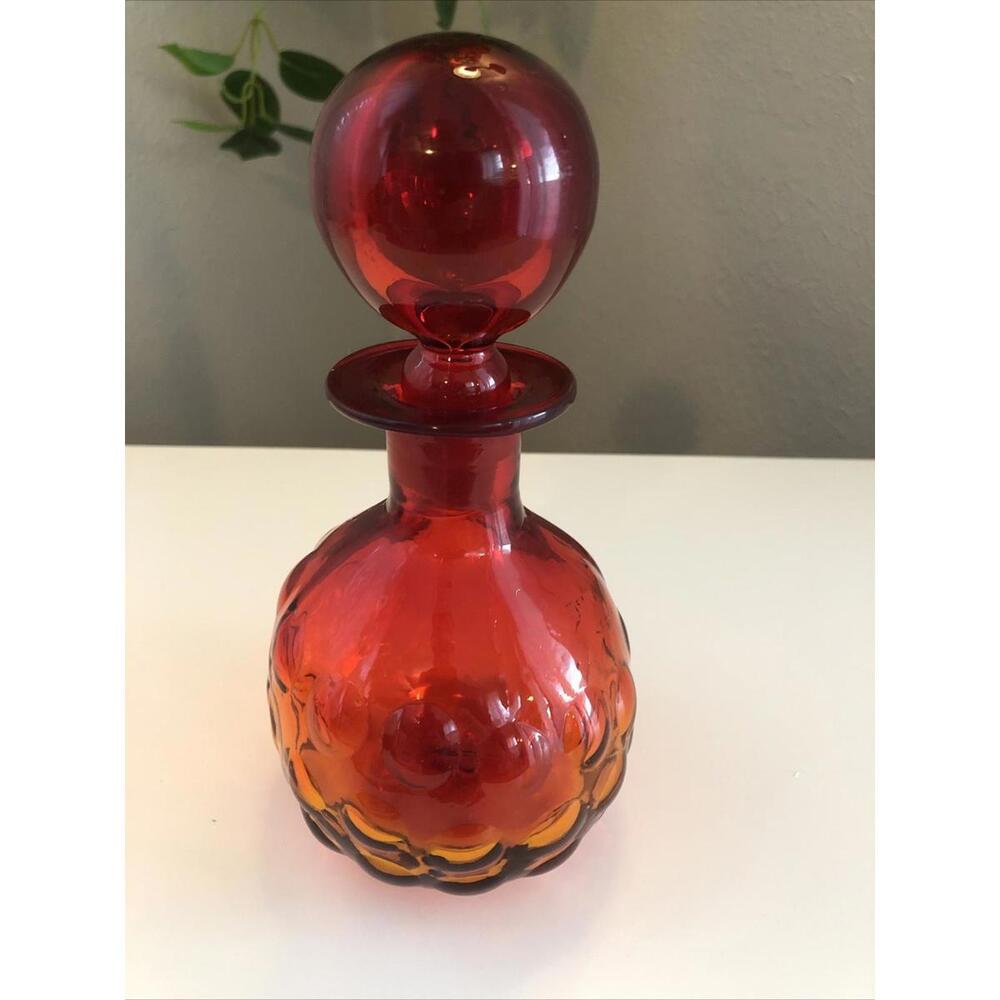 Blenko Amberina Tangerine Joel Myers Bubble Decanter #715 Bubble Stopper 8"